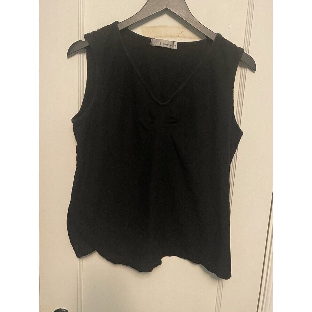 Cut Loose BLACK SLEEVELESS TOP Tank Top COTTON‎ Slub V Neck  Large